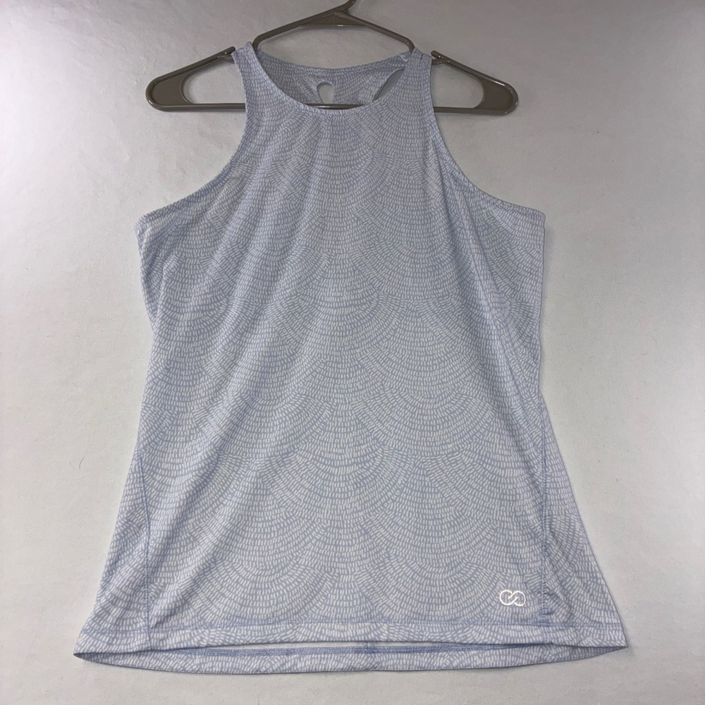 392 CALIA by Carrie Underwood Tank Top M Blue White Abstract Keyhole Racerback